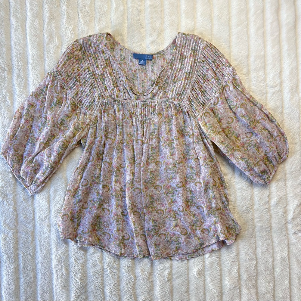 LIL pastel paisley print pintuck boho top